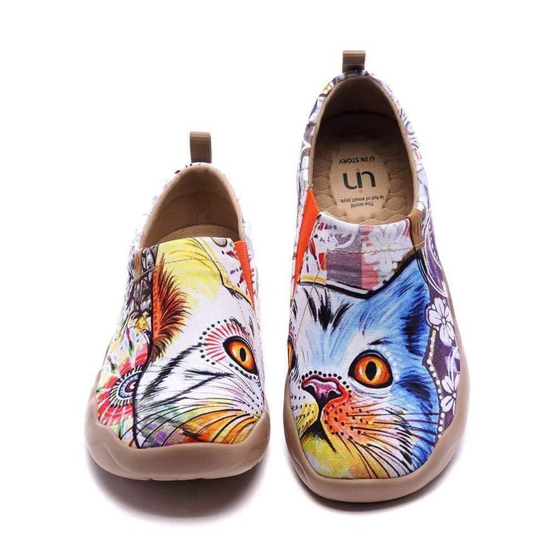 UIN Women's Lightweight Sneakers Comfortable Canvas Slip On Flat Art Painted Cat Travel Shoes Cheer Up (39) - Image 3